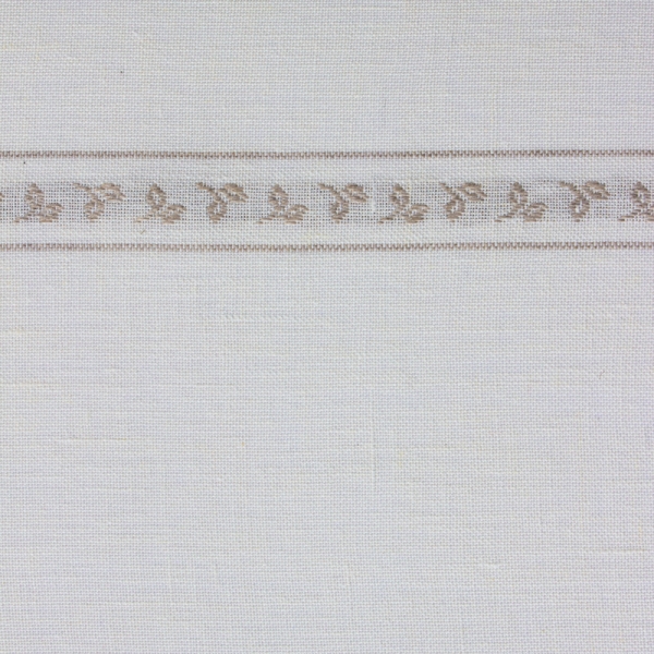 Leinenband mit eingewebter Blätterborde, 285 cm breit, gebleicht