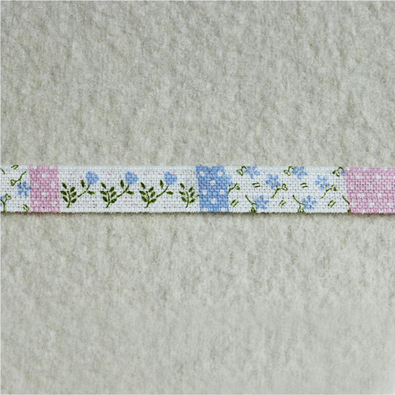 Deko-Druckband Blümchenkaro rosa-blau