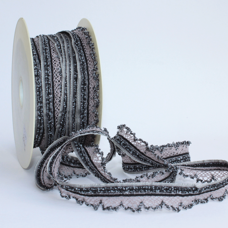 Rüschenband schwarz-grau 23 mm