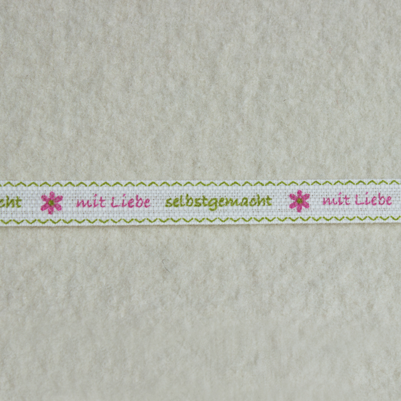 Deko-Druckband Selbstgemacht grün-rosa
