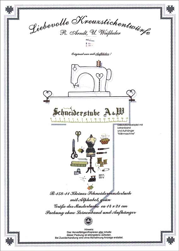Kreuzstichanleitung mit Garn KLEINES SCHNEIDERMUSTERTUCH grün von Arndt Weißleder
